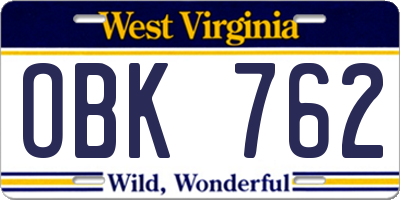 WV license plate OBK762