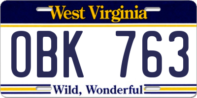 WV license plate OBK763