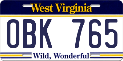 WV license plate OBK765
