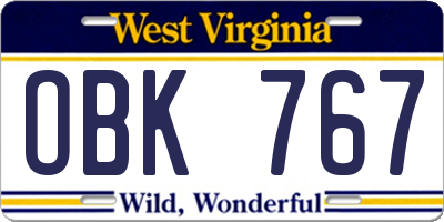 WV license plate OBK767
