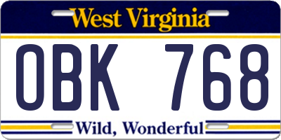 WV license plate OBK768