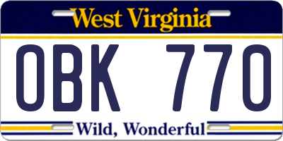 WV license plate OBK770