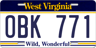 WV license plate OBK771