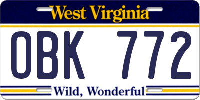 WV license plate OBK772