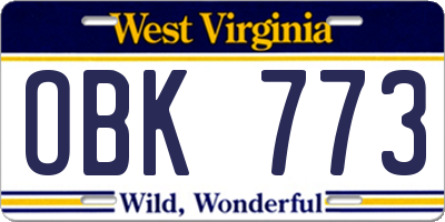 WV license plate OBK773