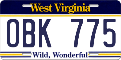 WV license plate OBK775