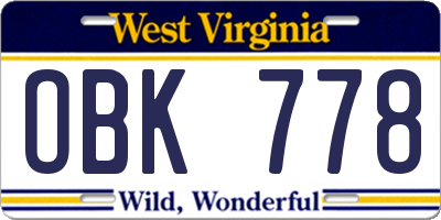 WV license plate OBK778