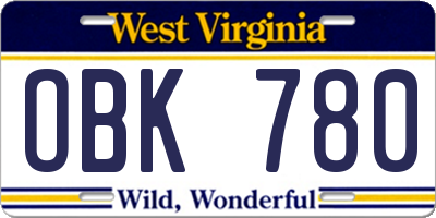 WV license plate OBK780