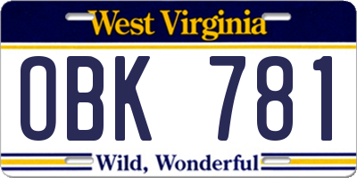 WV license plate OBK781