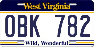WV license plate OBK782