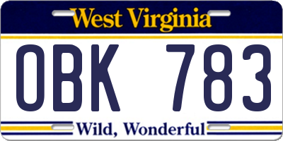 WV license plate OBK783