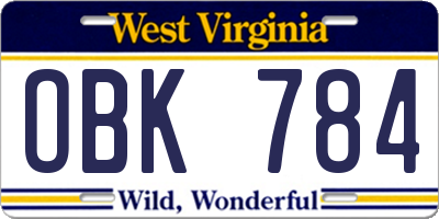 WV license plate OBK784