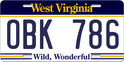 WV license plate OBK786