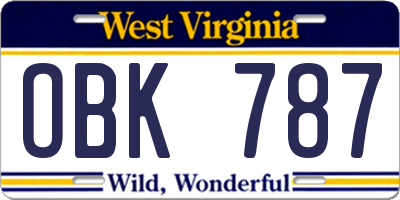 WV license plate OBK787
