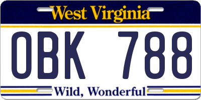 WV license plate OBK788