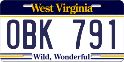 WV license plate OBK791