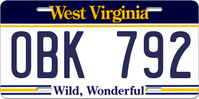 WV license plate OBK792