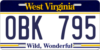 WV license plate OBK795