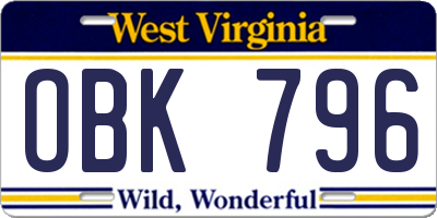 WV license plate OBK796