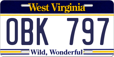 WV license plate OBK797