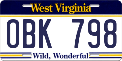 WV license plate OBK798