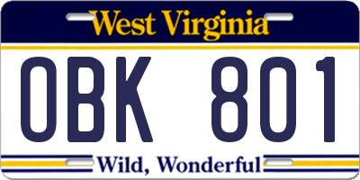 WV license plate OBK801