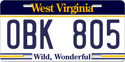 WV license plate OBK805