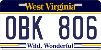 WV license plate OBK806