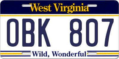 WV license plate OBK807
