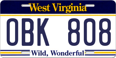 WV license plate OBK808