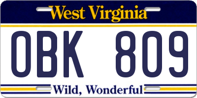 WV license plate OBK809