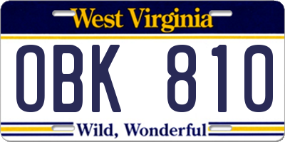 WV license plate OBK810