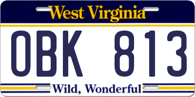 WV license plate OBK813