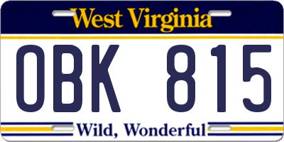 WV license plate OBK815