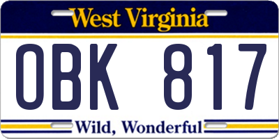 WV license plate OBK817