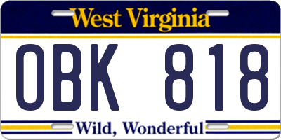 WV license plate OBK818