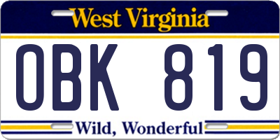 WV license plate OBK819