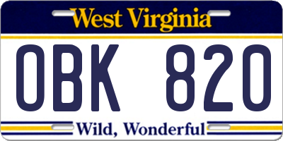 WV license plate OBK820