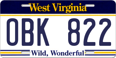 WV license plate OBK822