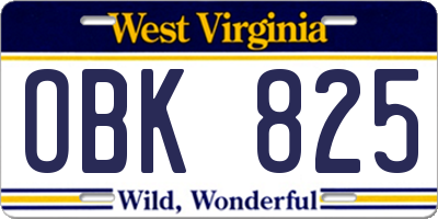 WV license plate OBK825