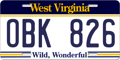 WV license plate OBK826