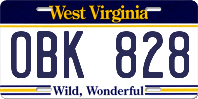 WV license plate OBK828