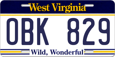 WV license plate OBK829