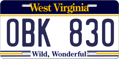 WV license plate OBK830