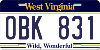 WV license plate OBK831