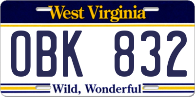 WV license plate OBK832
