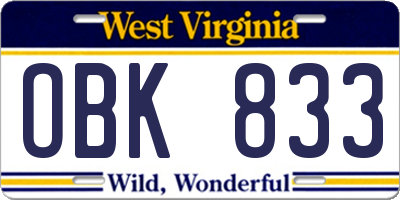 WV license plate OBK833