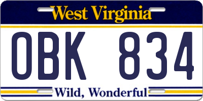 WV license plate OBK834