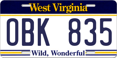 WV license plate OBK835