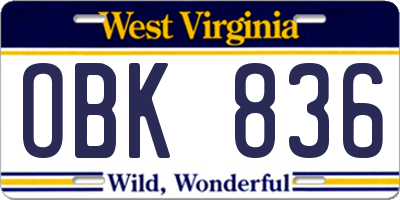 WV license plate OBK836
